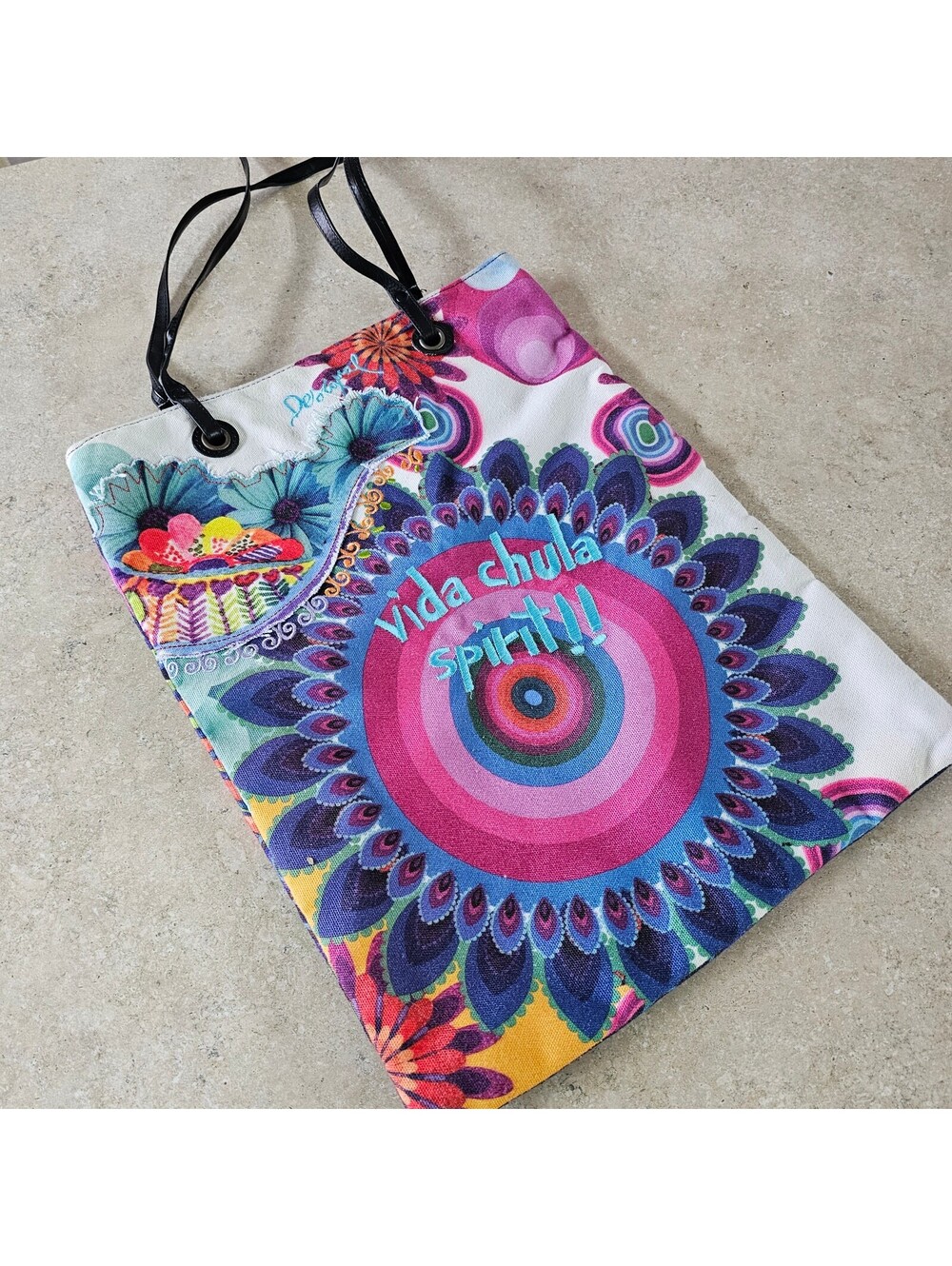 Desigual Colorful Tote Bag with Vibrant Mandala and Floral Patterns